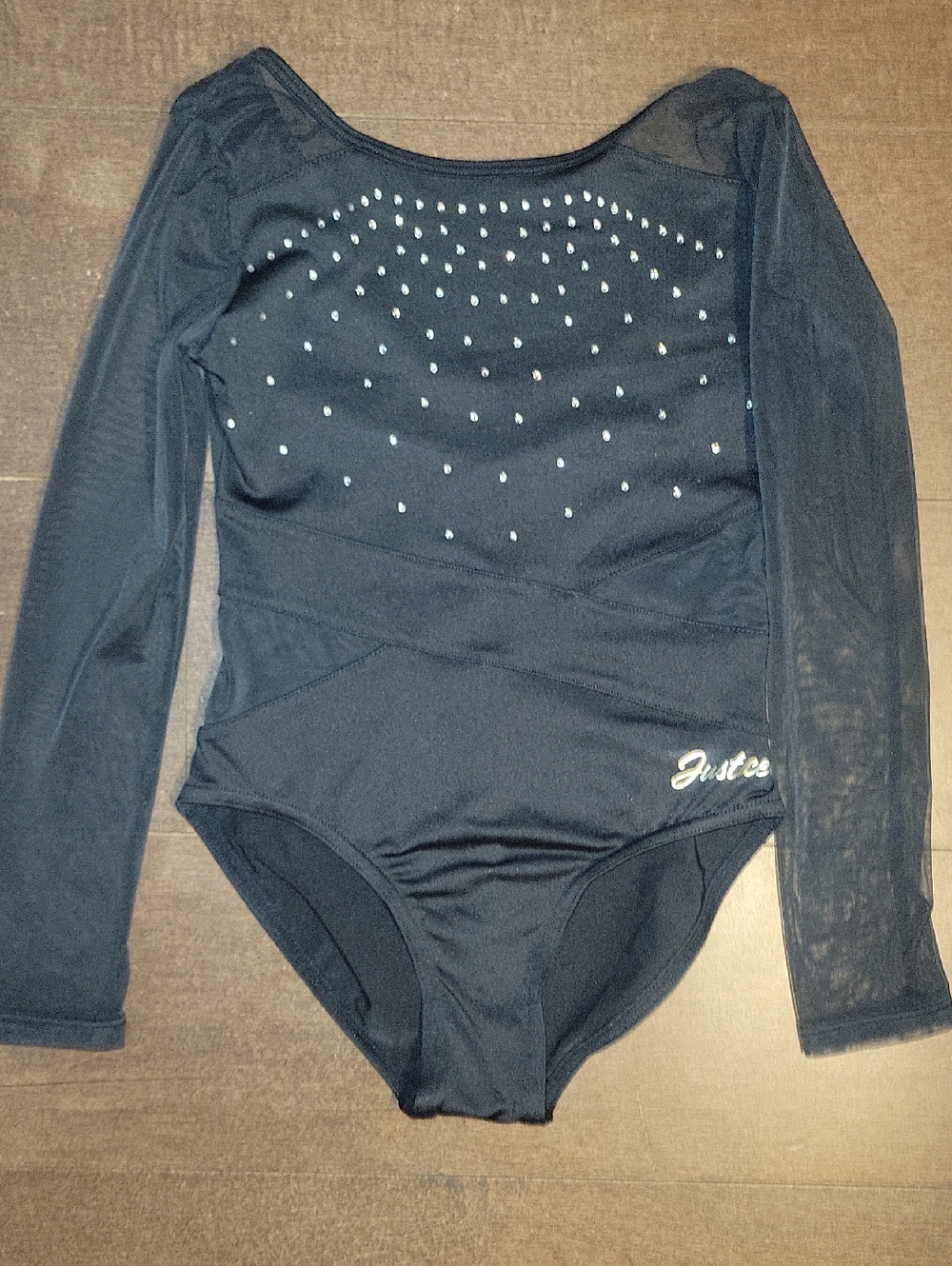 Justice Black Long-Sleeve Gymnastics Leotard with Rhinestones